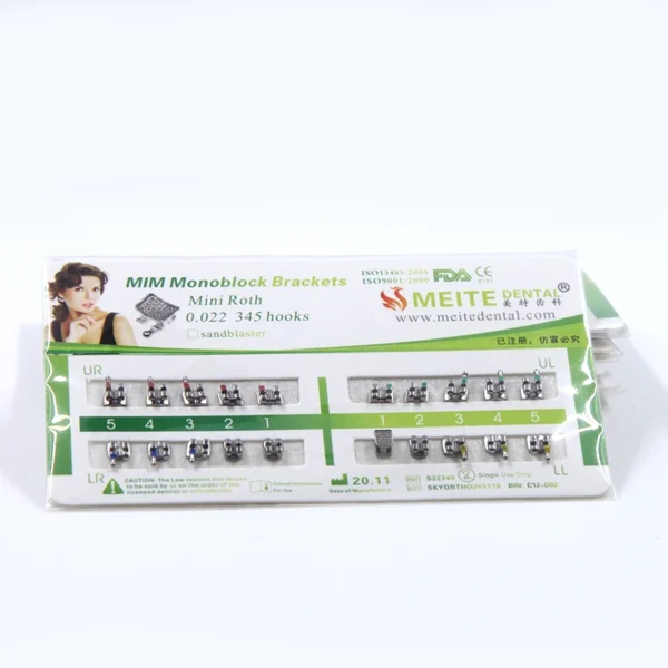 20pack/400pcs MIM Monoblock Mini Roth 345 Hook 022 Slot Dental Metal Brackets